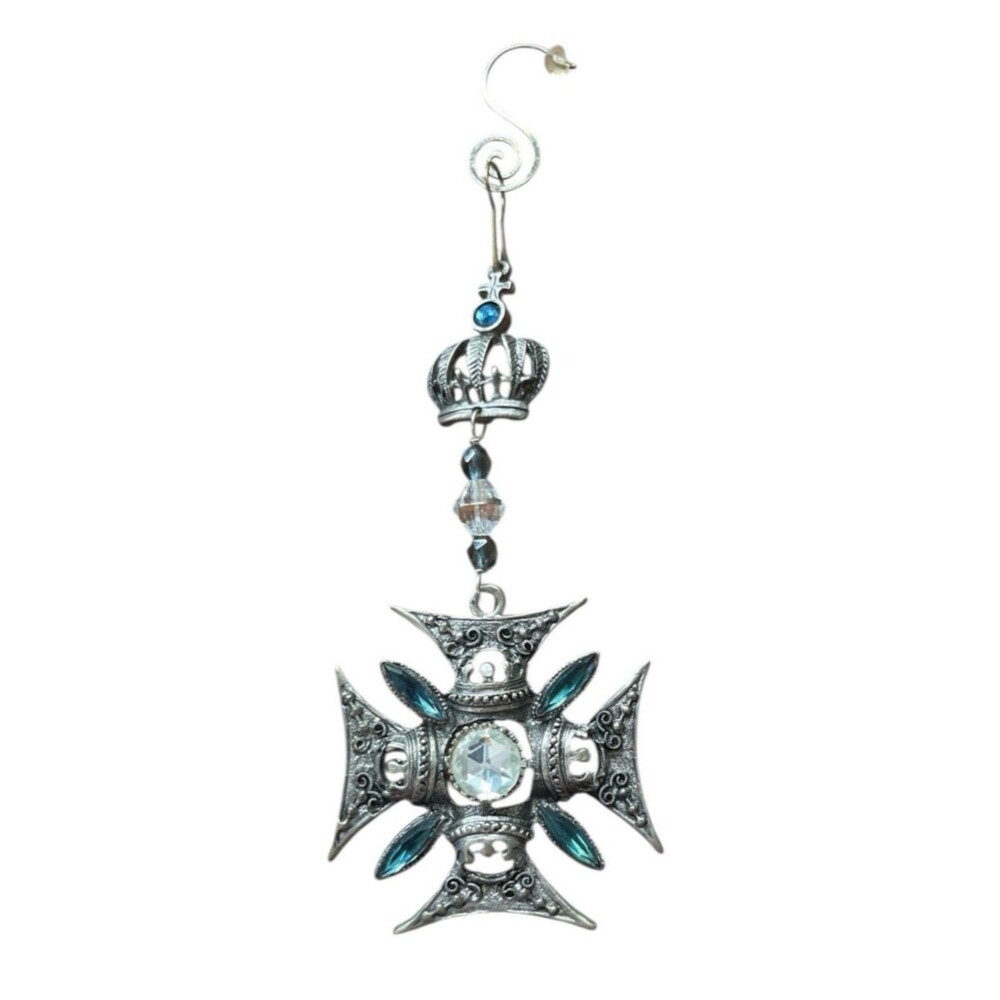 Vintage Nieman Marcus Ornament Ornate Cross Crown Christmas Jeweled Beads Gothic